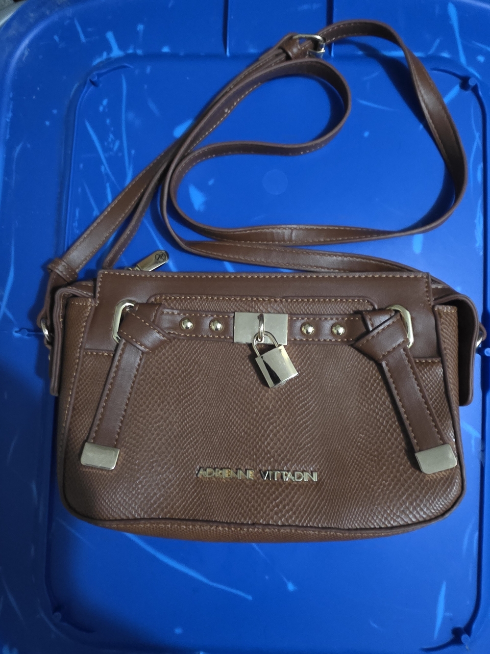 Adrienne Vittadini Small Brown Ctossbody with Lock Accents
